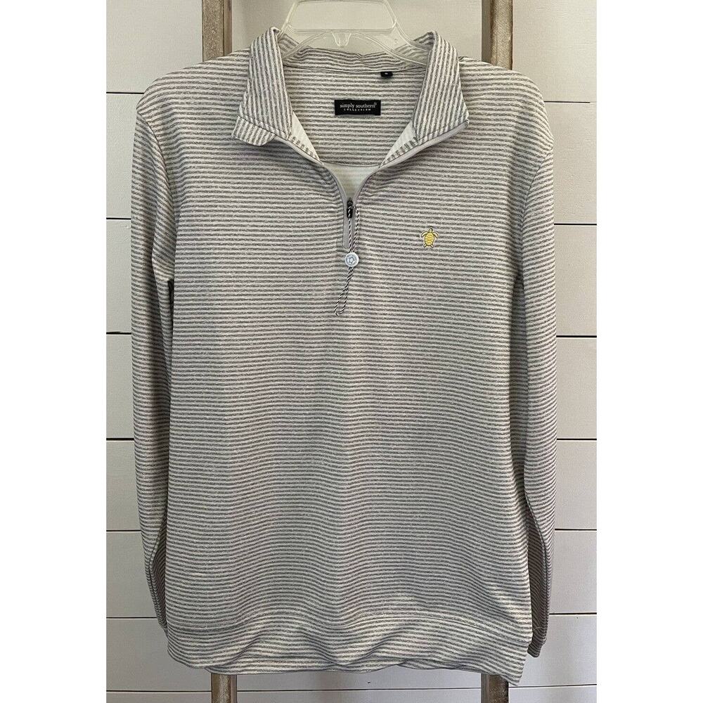 Simply Southern Mens 1/4 Zip Tailor Fit Striped Golf Pullover Shirt Size SMALL